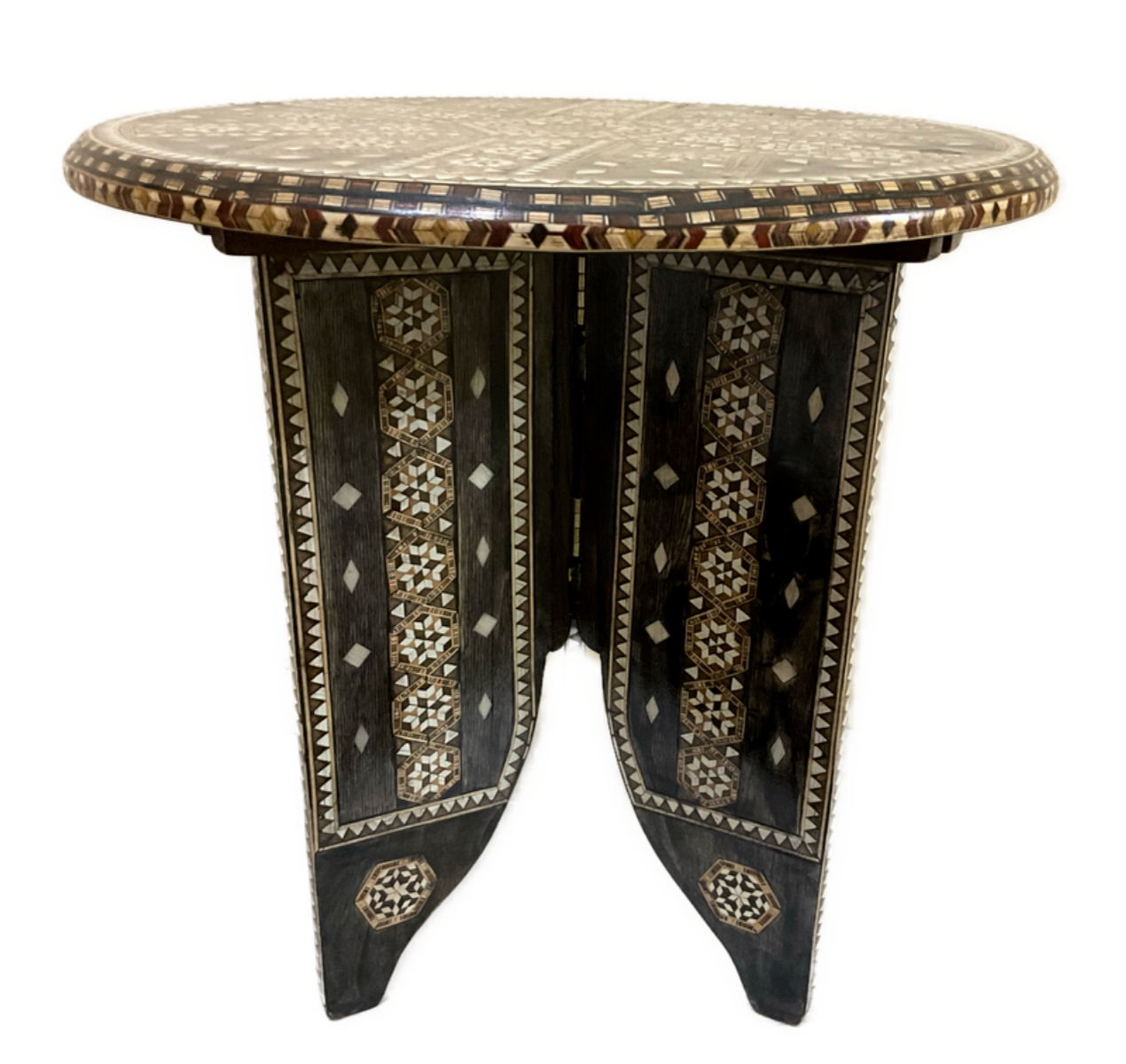 Handmade Wooden End Table Carving Wood Table Home Decor Mother of Pearl Inlay