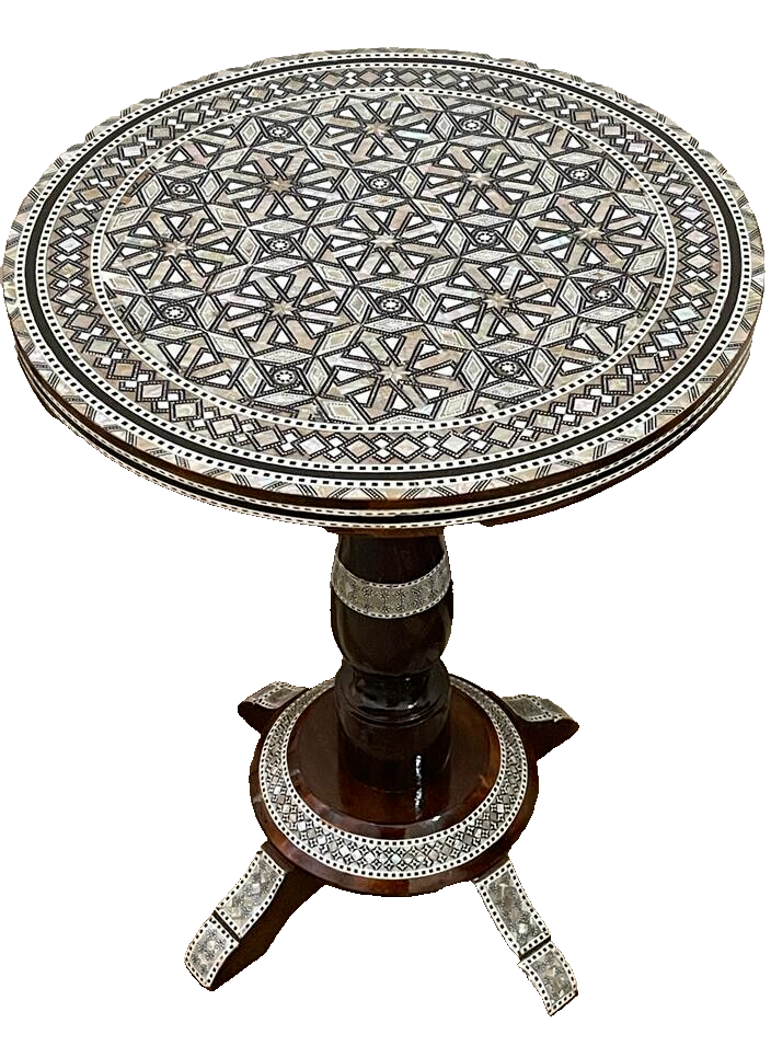 Handmade Wooden End Table Carving Wood Table Home Decor Mother of Pearl Inlay