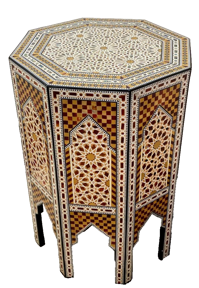 Handmade Wooden End Table Carving Wood Table Home Decor Mother of Pearl Inlay