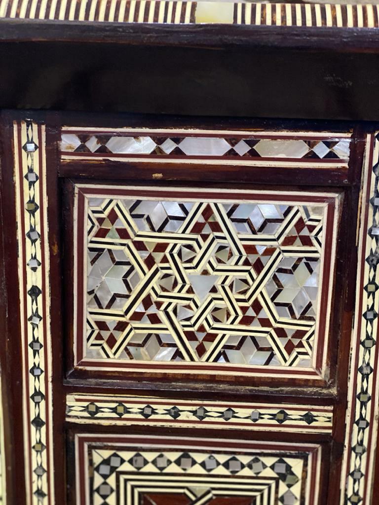 Handmade Wooden End Table Carving Wood Table Home Decor Mother of Pearl Inlay