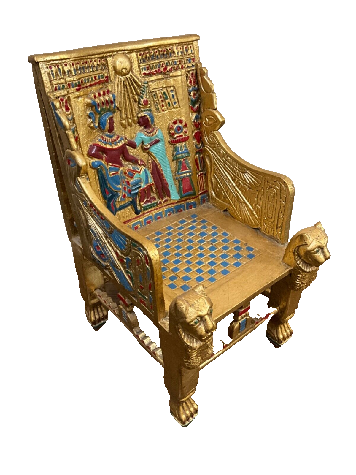 Handmade, Antique Carving Wood Chair, King TUT ANKH AMON, Pharaonic Wood Chair