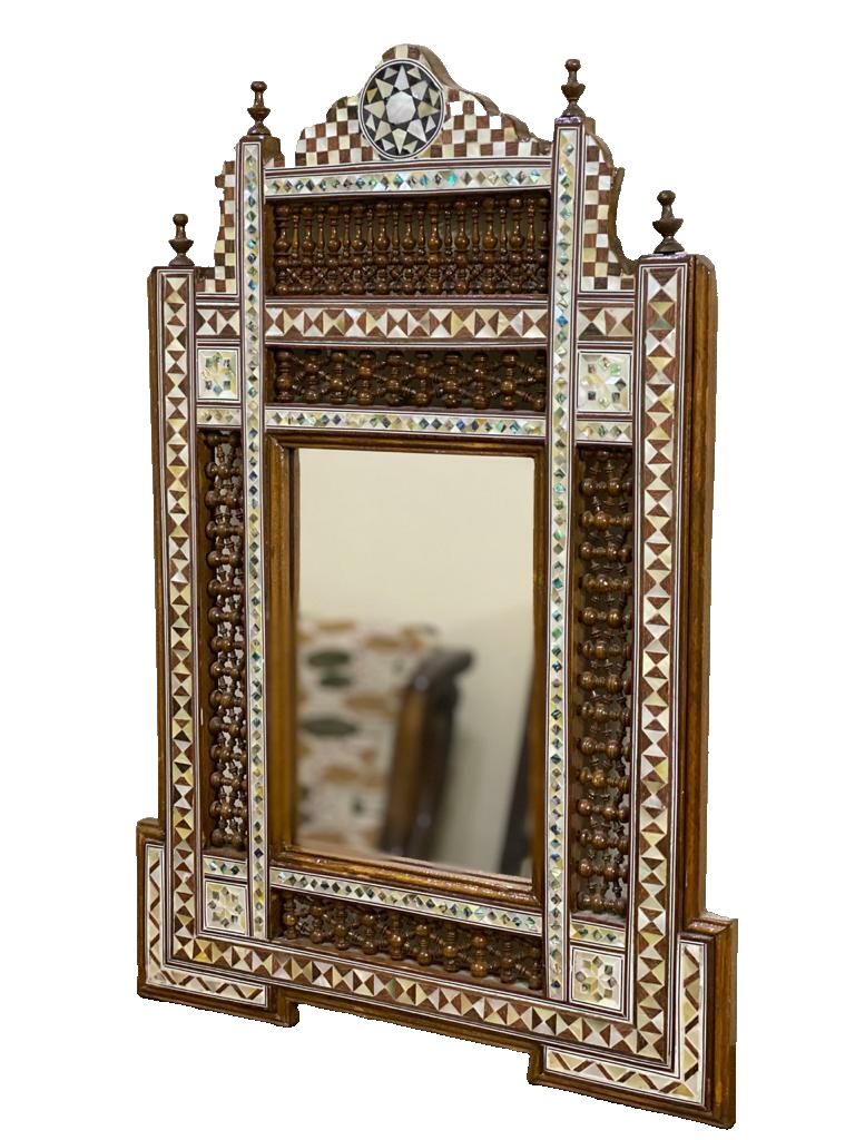 Handmade Mother of pearl Inlay Wood Wall Hanging Mirror Frame Antique Home Decor