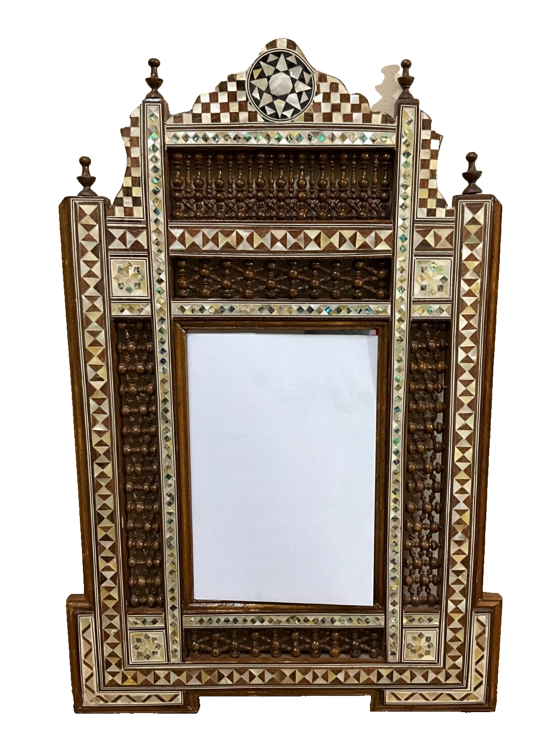 Handmade Mother of pearl Inlay Wood Wall Hanging Mirror Frame Antique Home Decor