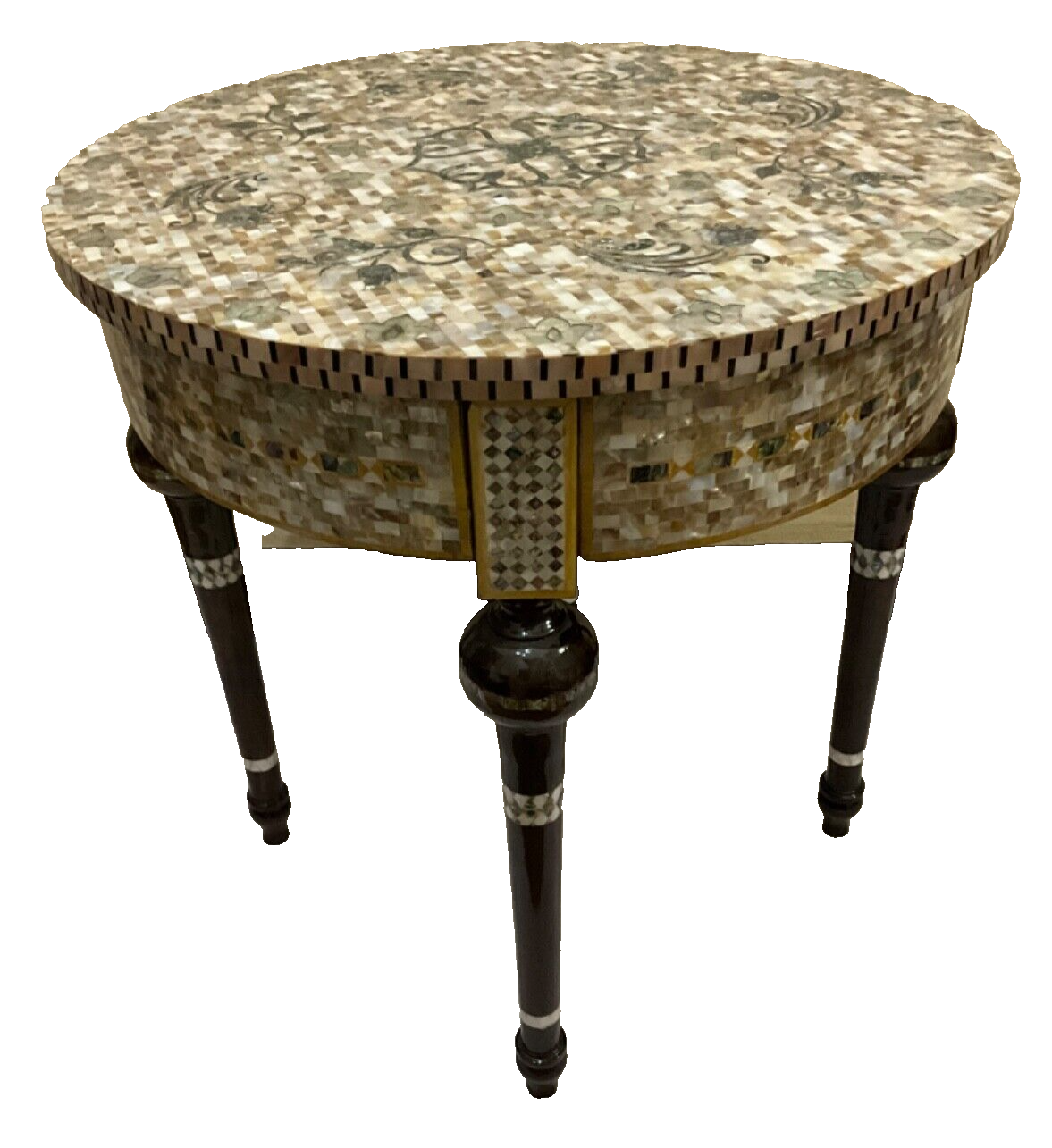 Handmade Wooden End Table Carving Wood Table Home Decor Mother of Pearl Inlay