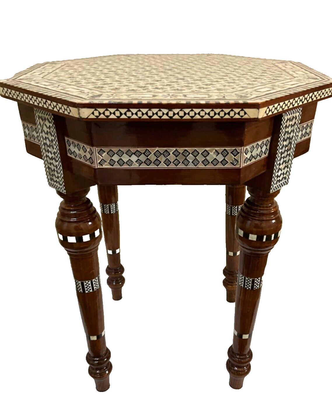 Handmade Wooden End Table Carving Wood Table Home Decor Mother of Pearl Inlay