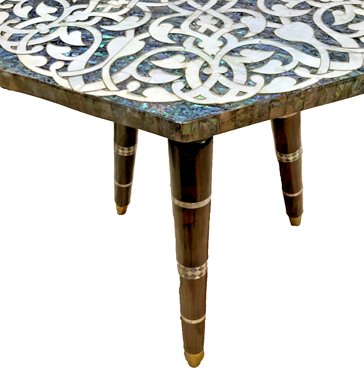 Handmade Wooden End Table Carving Wood Table Home Decor Mother of Pearl Inlay