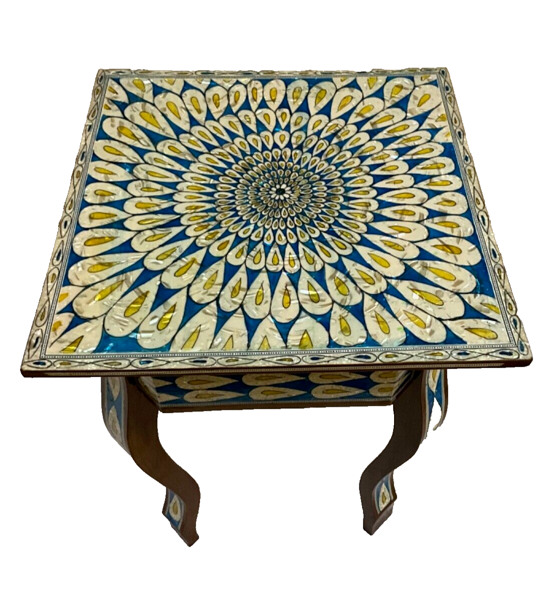 Handmade Wooden End Table Carving Wood Table Home Decor Mother of Pearl Inlay