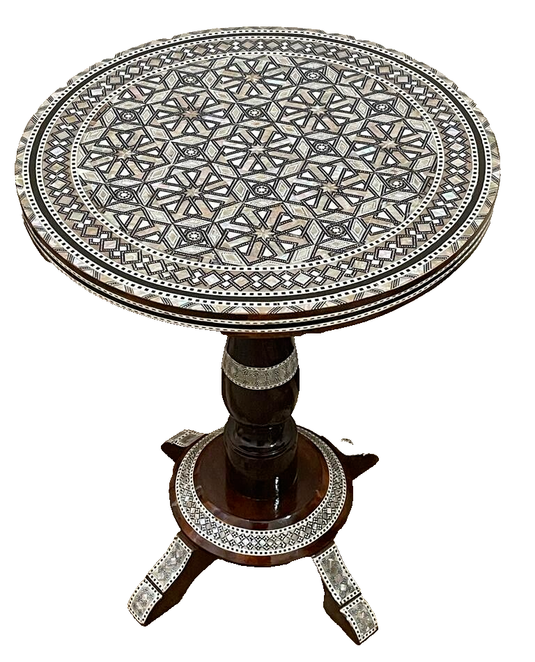 Handmade Wooden End Table Carving Wood Table Home Decor Mother of Pearl Inlay