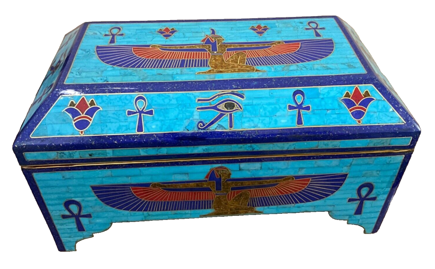 Handmade Antique, Wooden Jewelry Box, Gift Box, Wood Box, Lapis, Turquoise Inlay