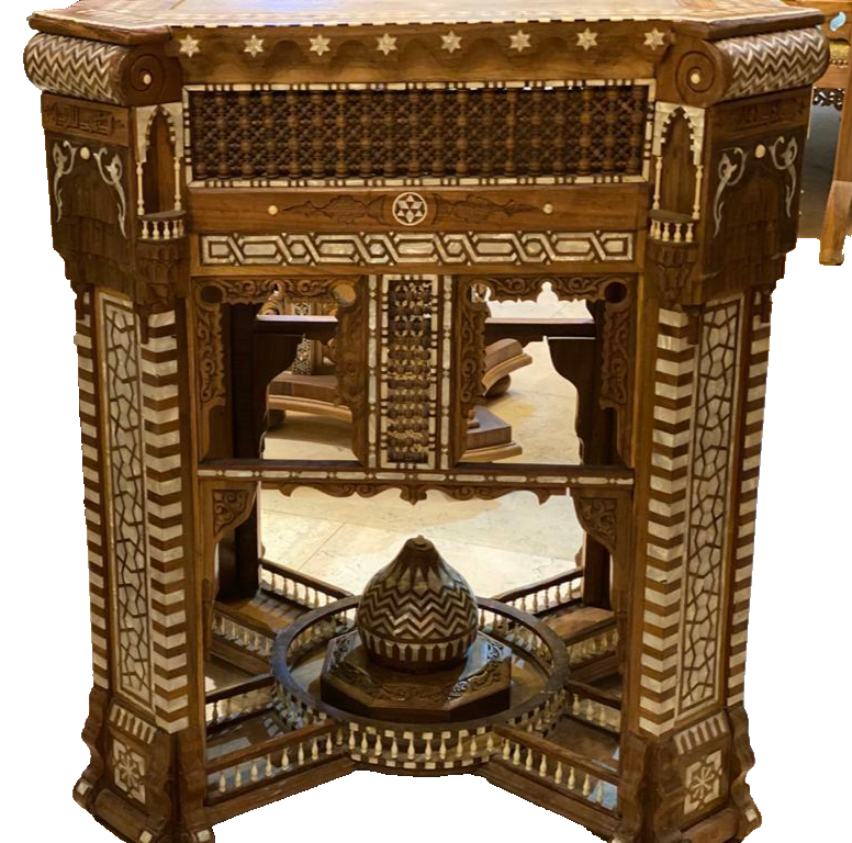 Handmade, Antique, Wood End Table, Side Table, Walnut Wood, Pharaonic Wood Table