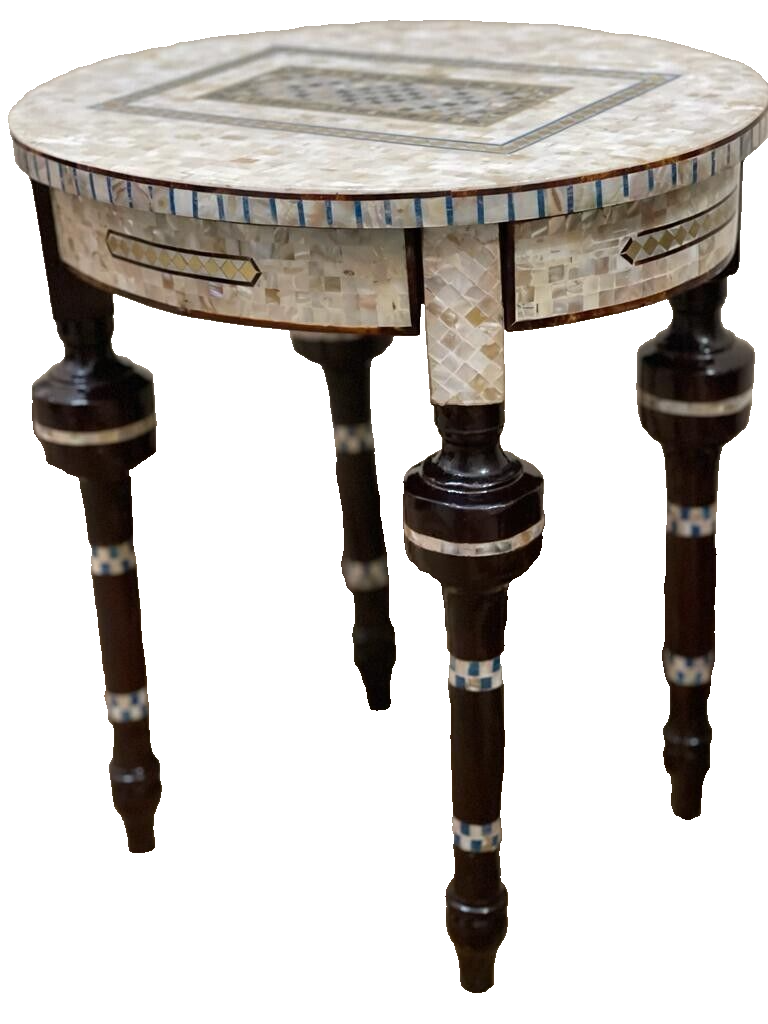 Handmade Wooden End Table Carving Wood Table Home Decor Mother of Pearl Inlay