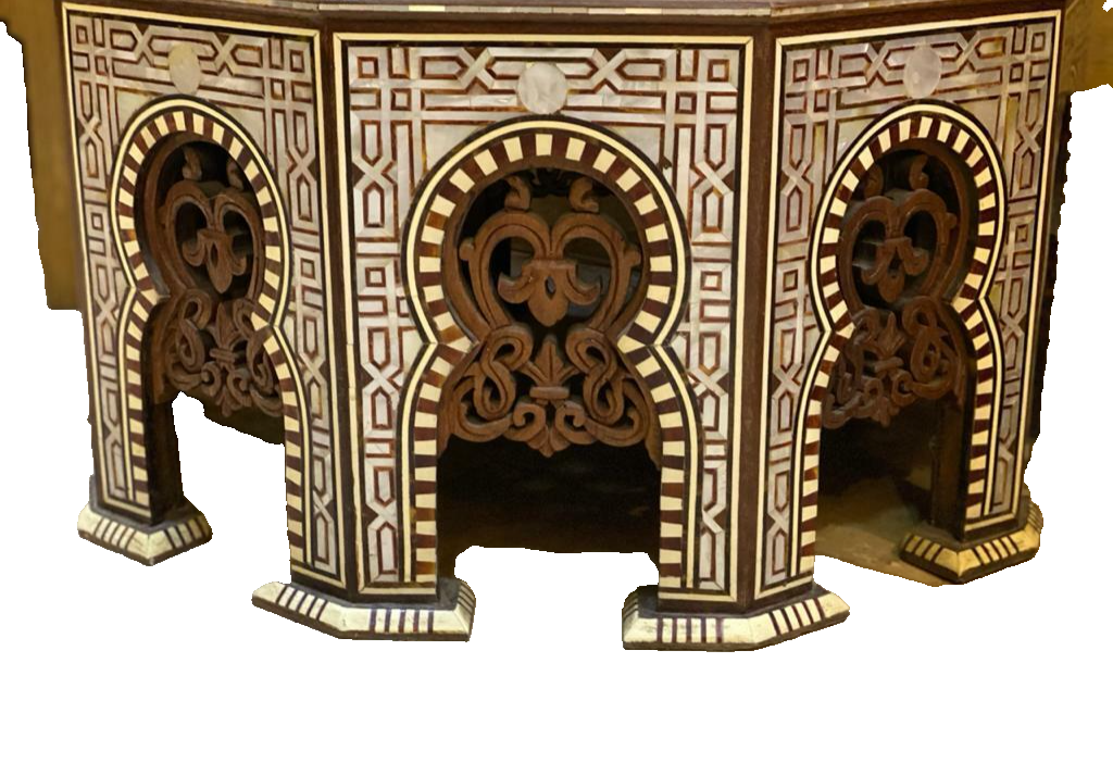 Handmade Wooden End Table Carving Wood Table Home Decor Mother of Pearl Inlay