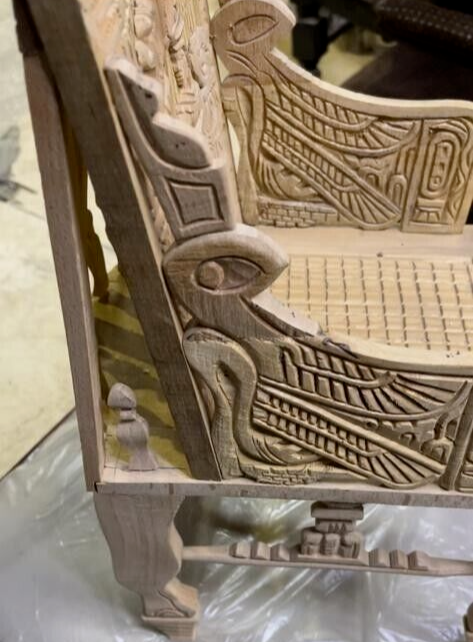 Handmade, Antique Carving Wood Chair, King TUT ANKH AMON, Pharaonic Wood Chair