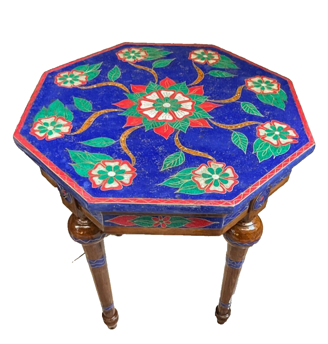 Handmade Wooden End Table Carving Wood Table Home Decor Mother of Pearl Inlay