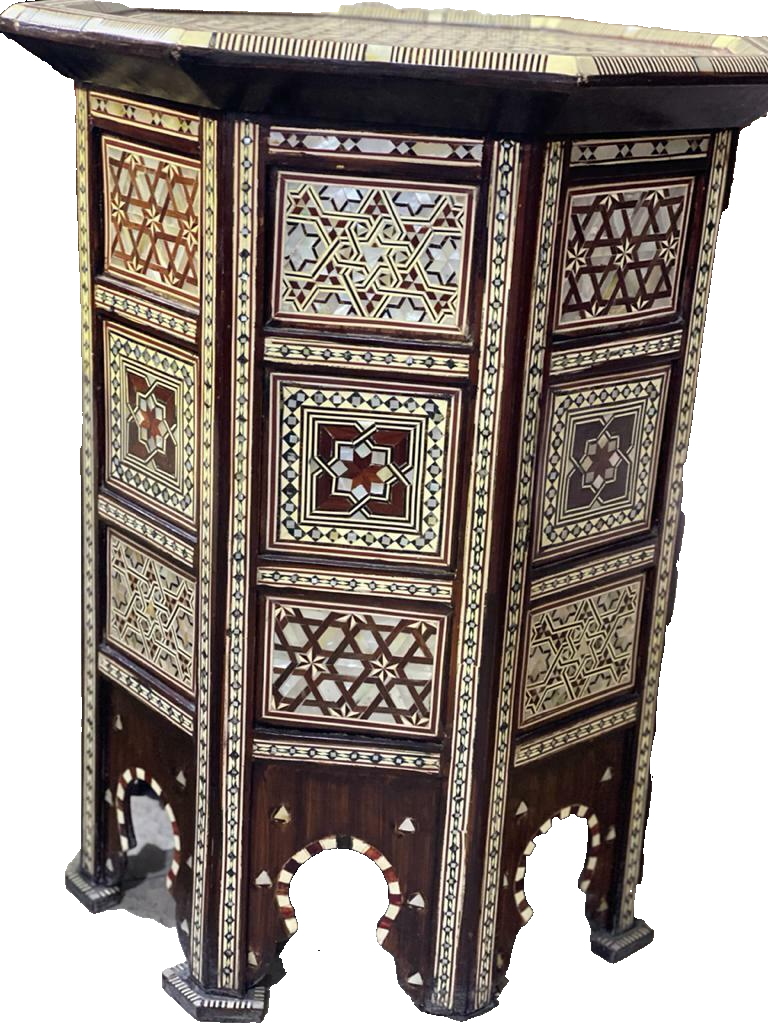 Handmade Wooden End Table Carving Wood Table Home Decor Mother of Pearl Inlay