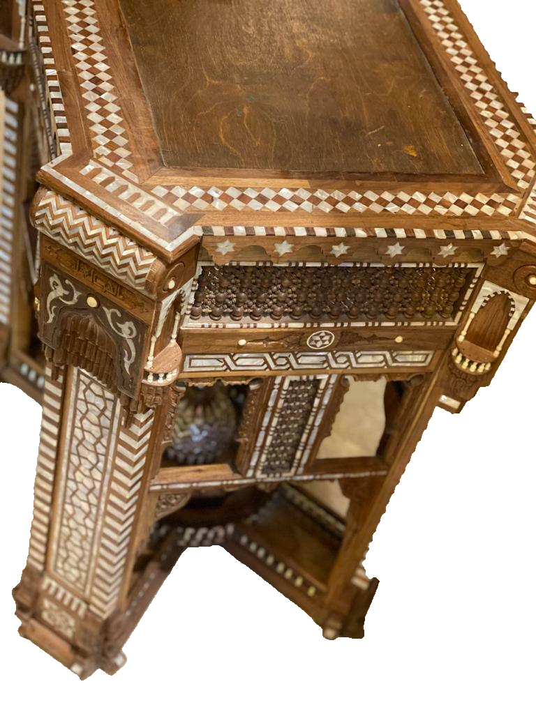 Handmade, Antique, Wood End Table, Side Table, Walnut Wood, Pharaonic Wood Table