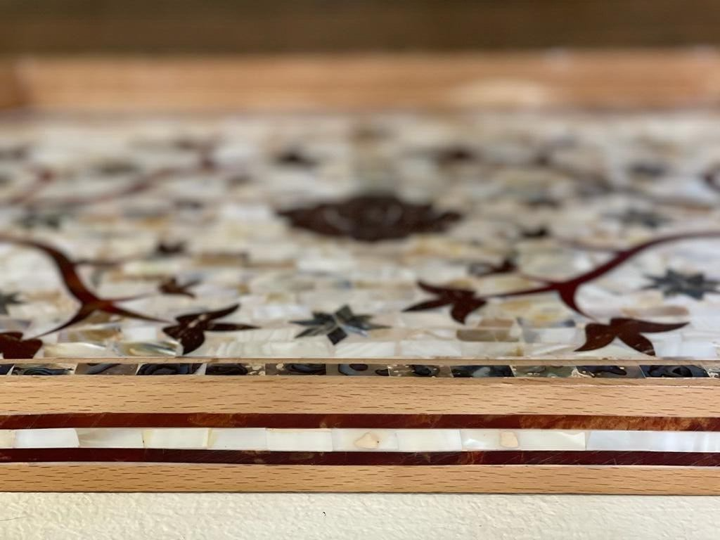 Handmade, Wood Tray, Antique Serving Tray, Inlaid Serving Tray, Mother of Pearl