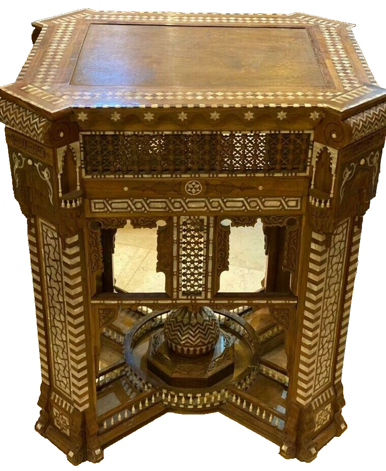 Handmade, Antique, Wood End Table, Side Table, Walnut Wood, Pharaonic Wood Table