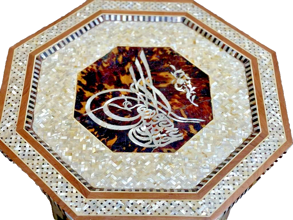 Handmade Wooden End Table Carving Wood Table Home Decor Mother of Pearl Inlay