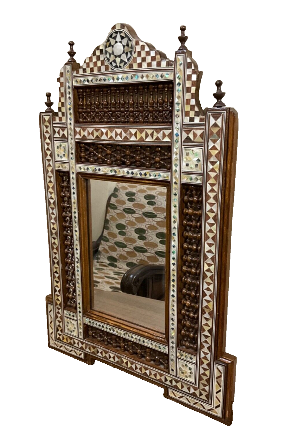 Handmade Mother of pearl Inlay Wood Wall Hanging Mirror Frame Antique Home Decor