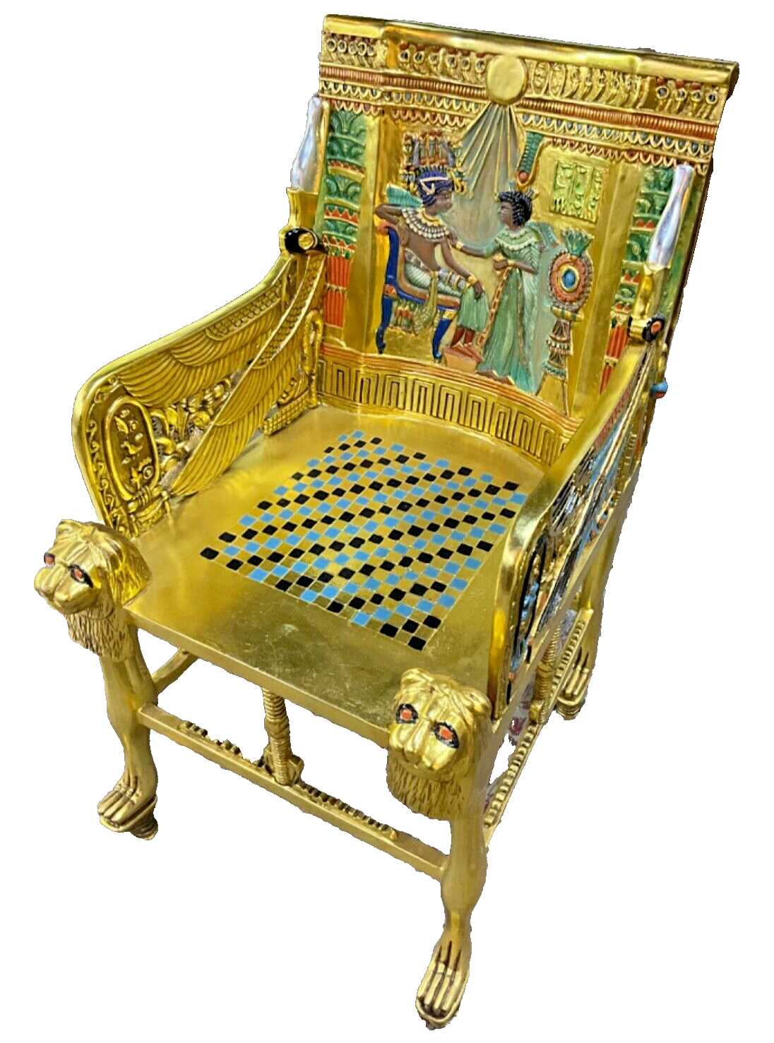 Handmade, Antique Carving Wood Chair, King TUT ANKH AMON, Pharaonic Wood Chair