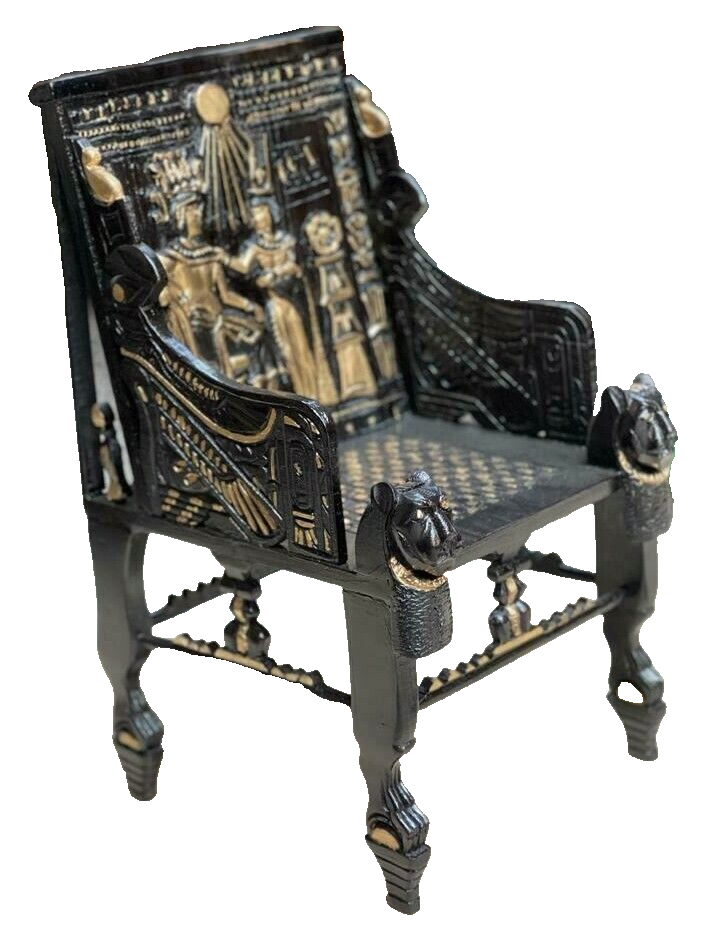 Handmade, Antique Carving Wood Chair, King TUT ANKH AMON, Pharaonic Wood Chair