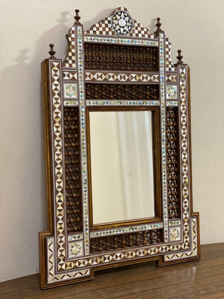 Handmade Mother of pearl Inlay Wood Wall Hanging Mirror Frame Antique Home Decor