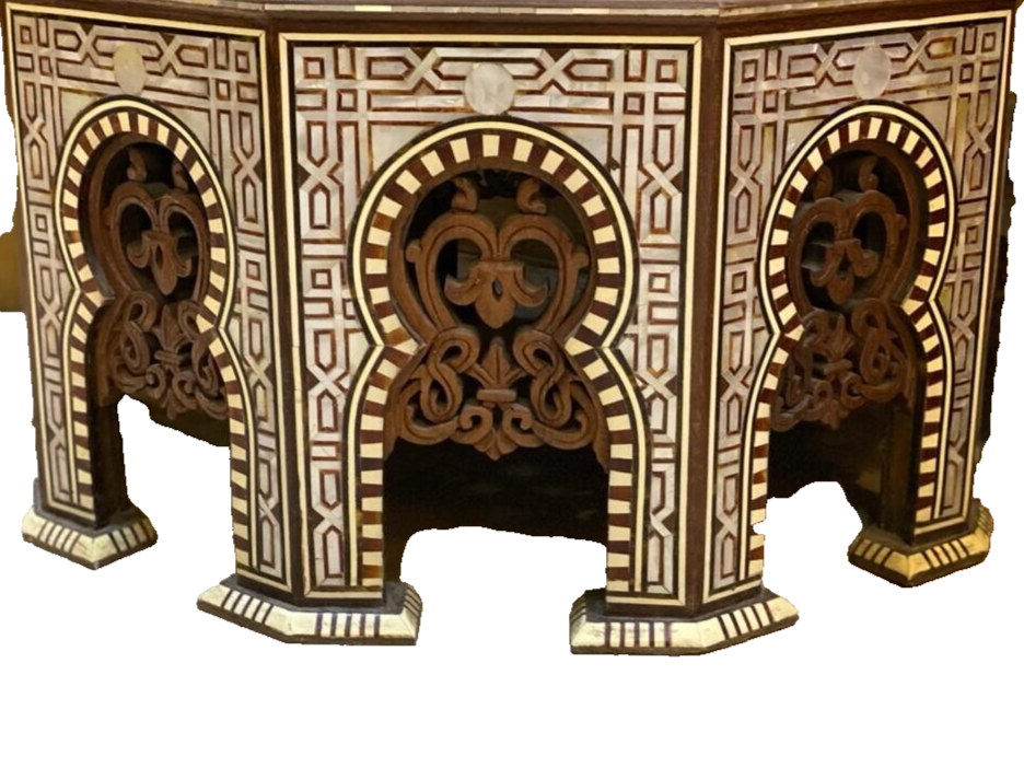 Handmade Wooden End Table Carving Wood Table Home Decor Mother of Pearl Inlay