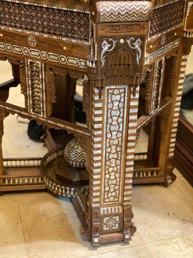 Handmade, Antique, Wood End Table, Side Table, Walnut Wood, Pharaonic Wood Table