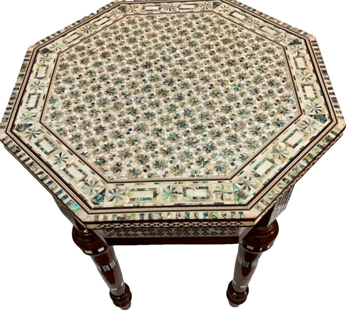 Handmade Wooden End Table Carving Wood Table Home Decor Mother of Pearl Inlay