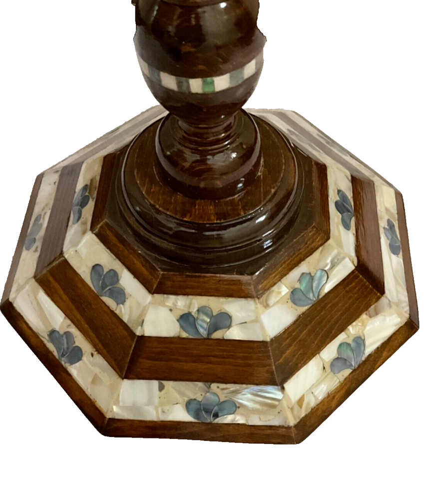 Handmade Wooden End Table Carving Wood Table Home Decor Mother of Pearl Inlay