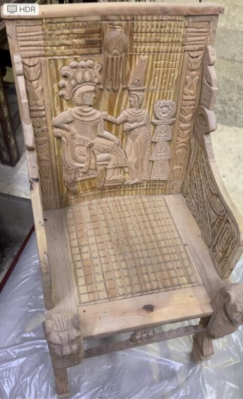 Handmade, Antique Carving Wood Chair, King TUT ANKH AMON, Pharaonic Wood Chair