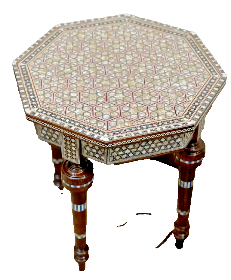 Handmade Wooden End Table Carving Wood Table Home Decor Mother of Pearl Inlay