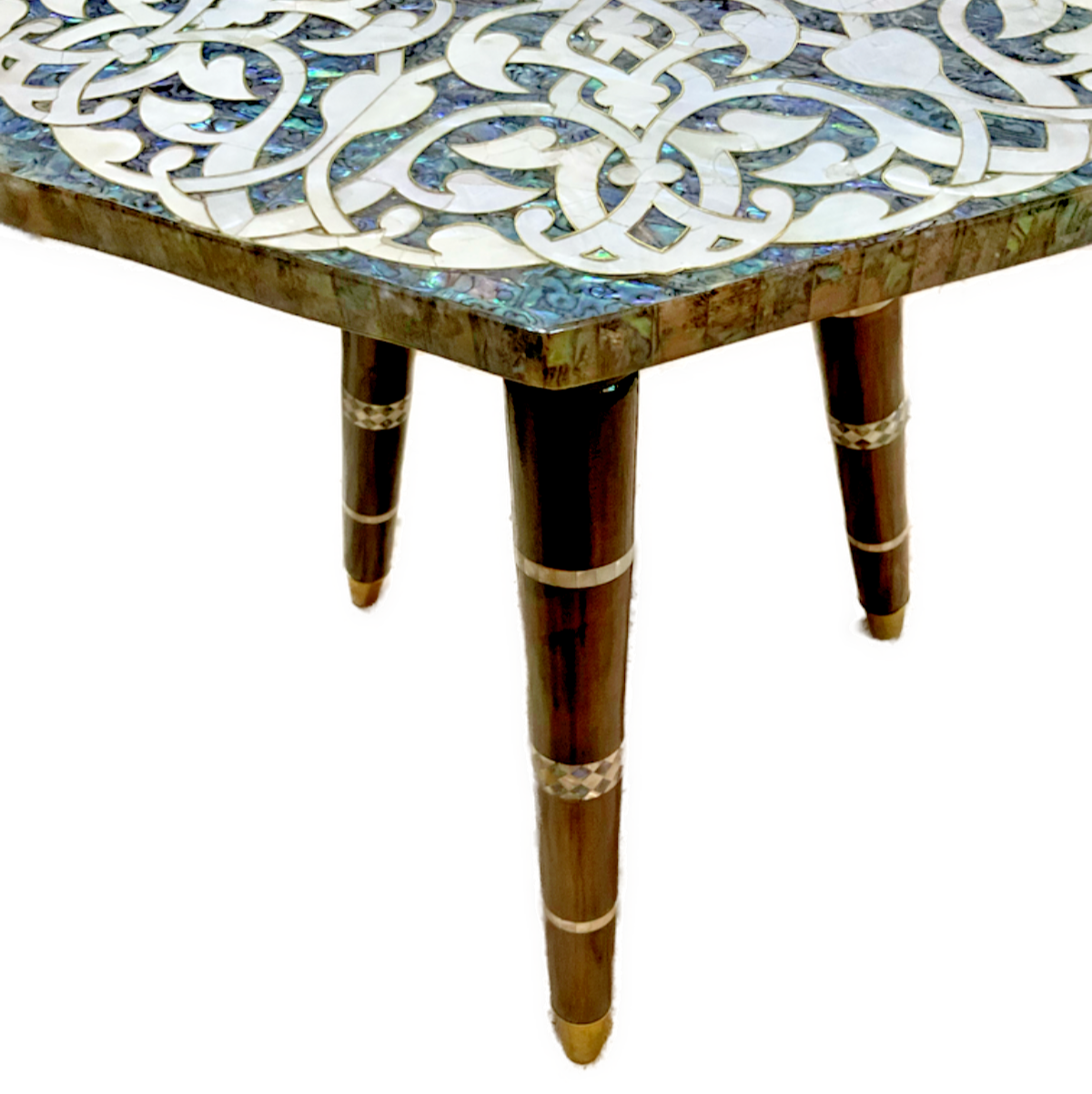 Handmade Wooden End Table Carving Wood Table Home Decor Mother of Pearl Inlay