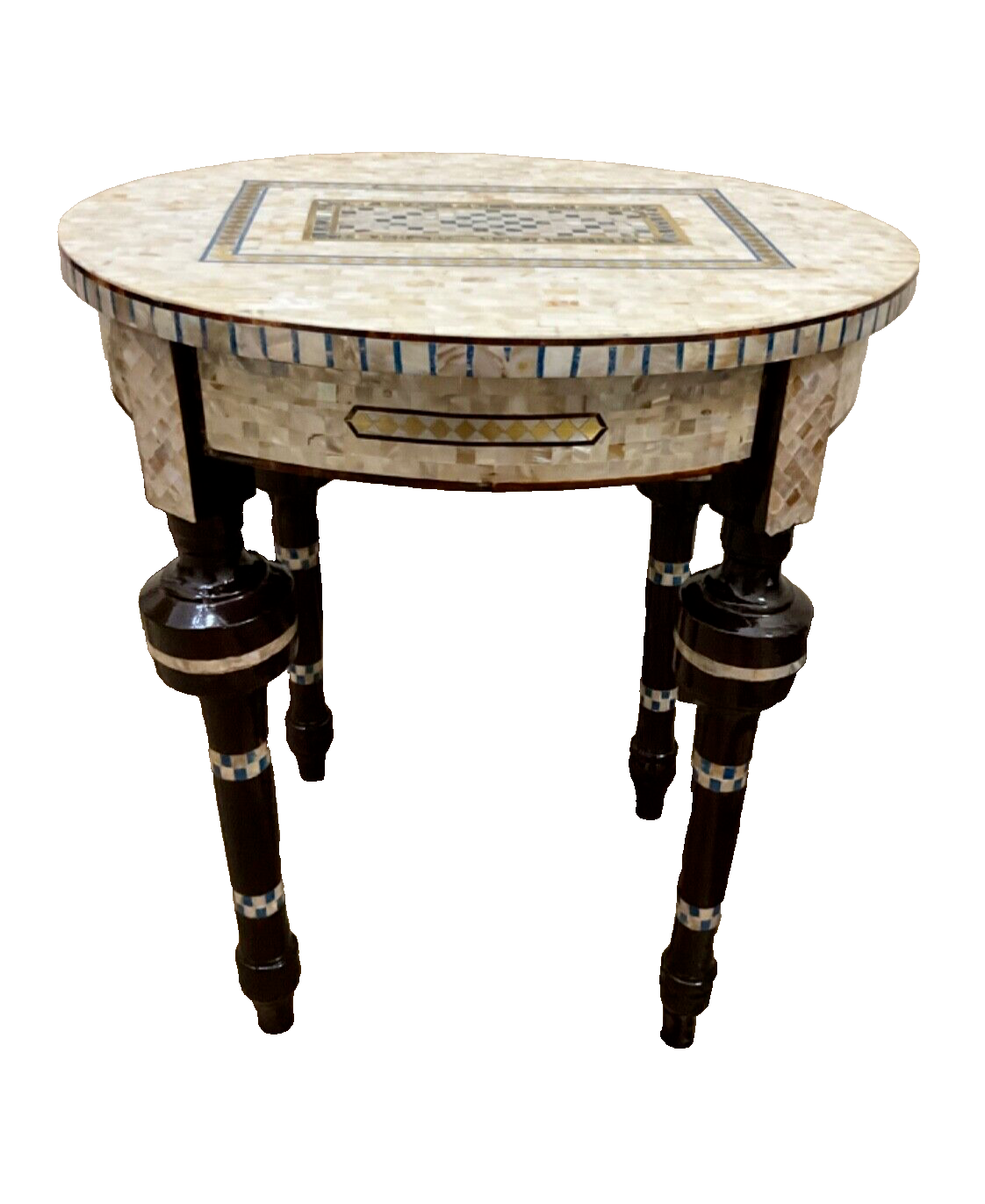 Handmade Wooden End Table Carving Wood Table Home Decor Mother of Pearl Inlay