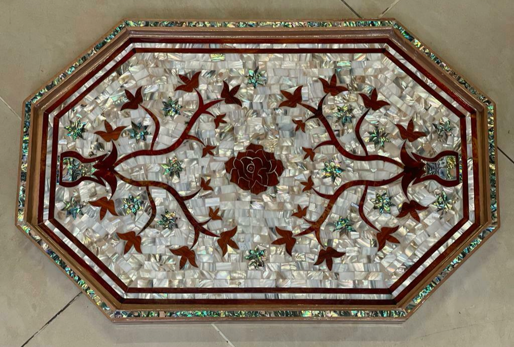 Handmade, Wood Tray, Antique Serving Tray, Inlaid Serving Tray, Mother of Pearl