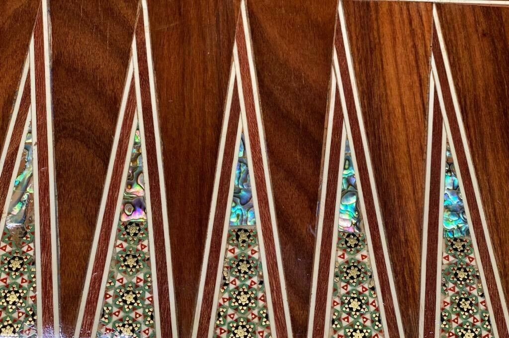 Handmade Game Table Chess Backgammon Board Mother of Pearl Inlay, Board Game