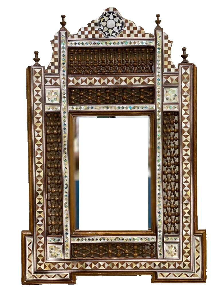 Handmade Mother of pearl Inlay Wood Wall Hanging Mirror Frame Antique Home Decor