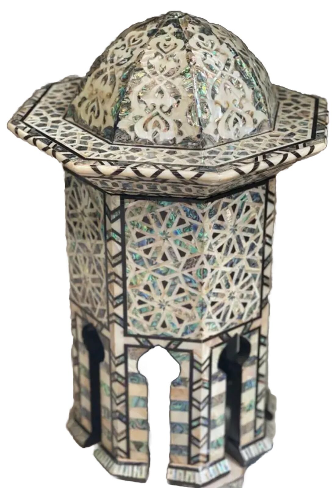 Handmade Wooden End Table Carving Wood Table Home Decor Mother of Pearl Inlay