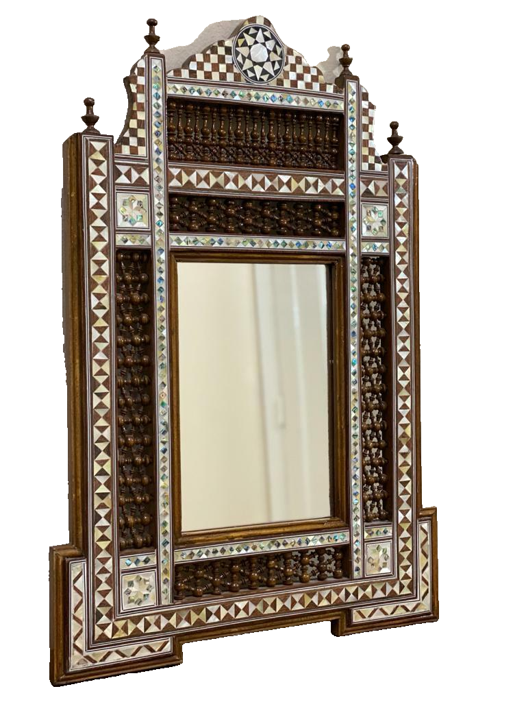 Handmade Mother of pearl Inlay Wood Wall Hanging Mirror Frame Antique Home Decor