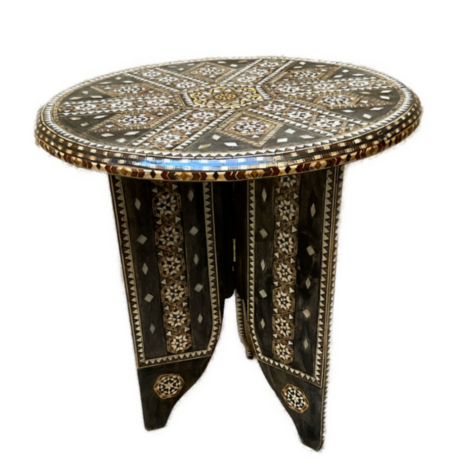 Handmade Wooden End Table Carving Wood Table Home Decor Mother of Pearl Inlay