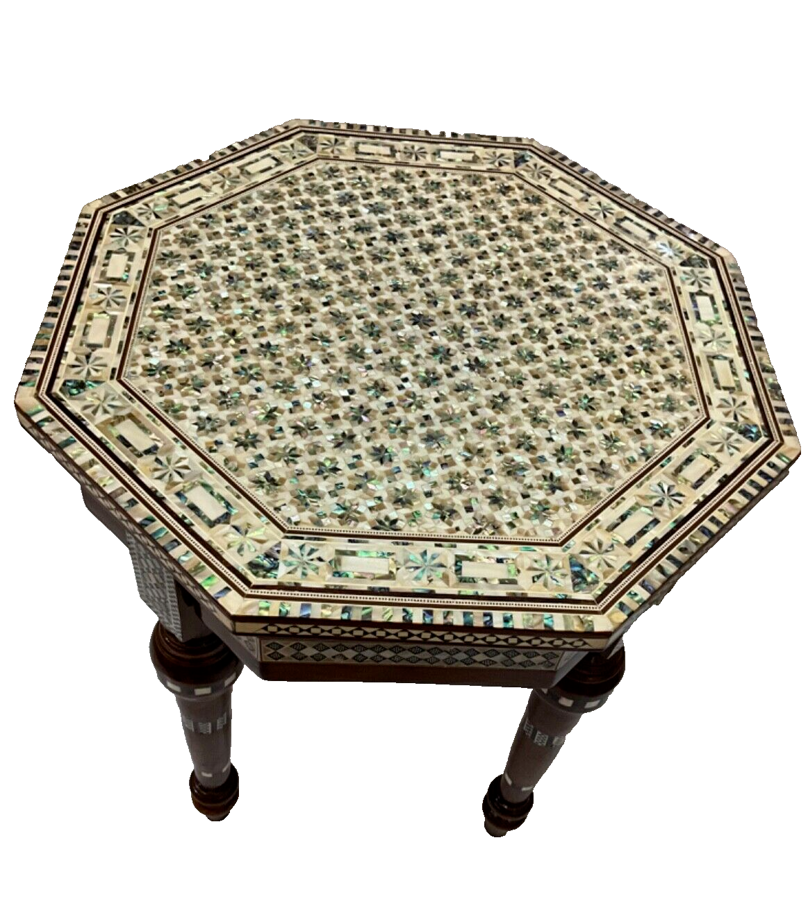 Handmade Wooden End Table Carving Wood Table Home Decor Mother of Pearl Inlay