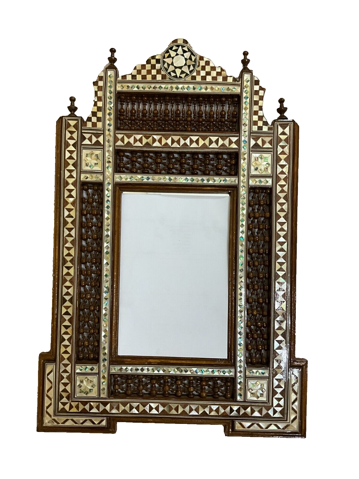 Handmade Mother of pearl Inlay Wood Wall Hanging Mirror Frame Antique Home Decor