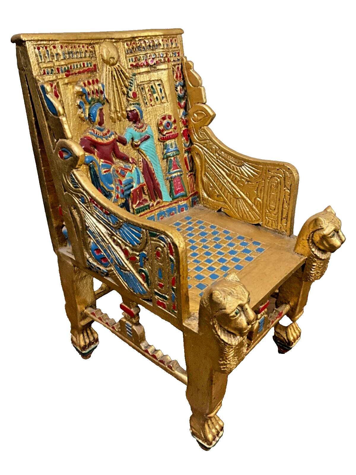 Handmade, Antique Carving Wood Chair, King TUT ANKH AMON, Pharaonic Wood Chair