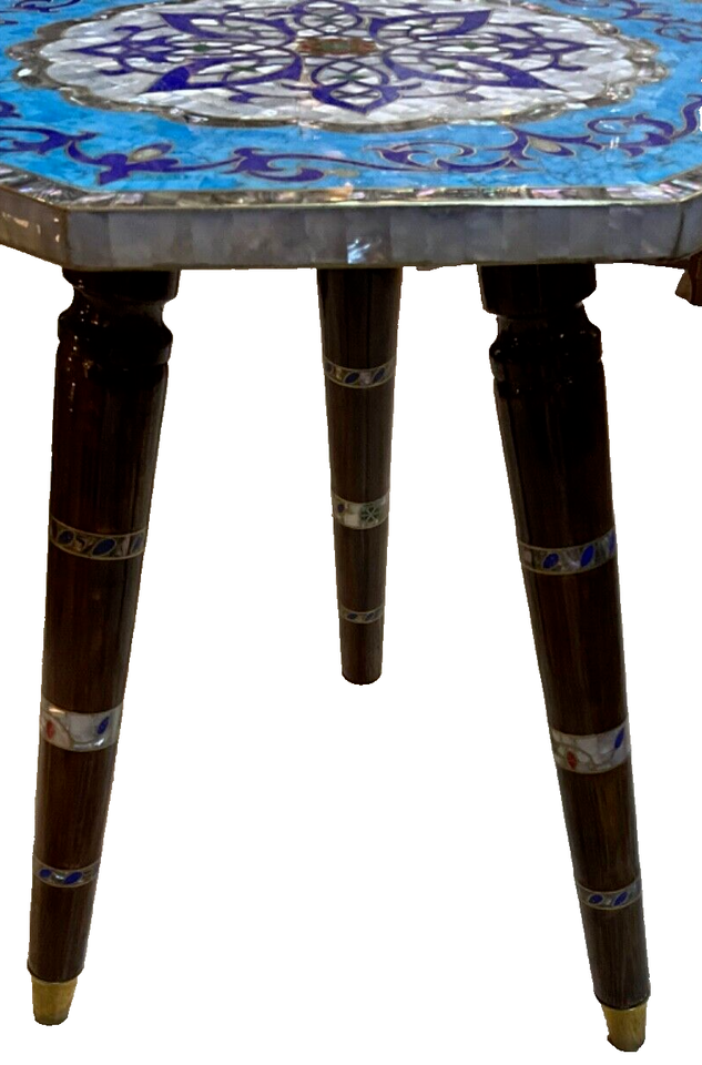 Handmade Wooden End Table Carving Wood Table Home Decor Mother of Pearl Inlay