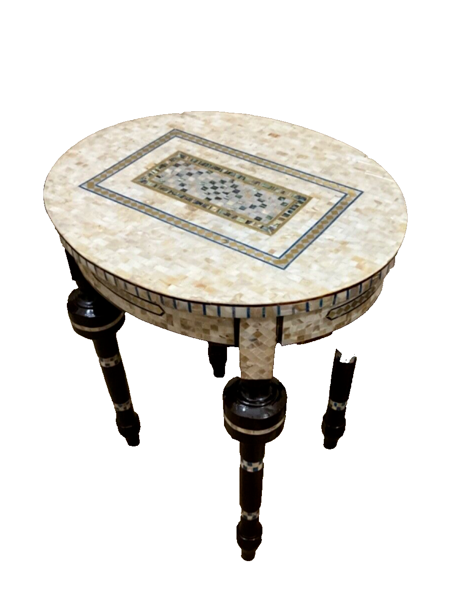 Handmade Wooden End Table Carving Wood Table Home Decor Mother of Pearl Inlay