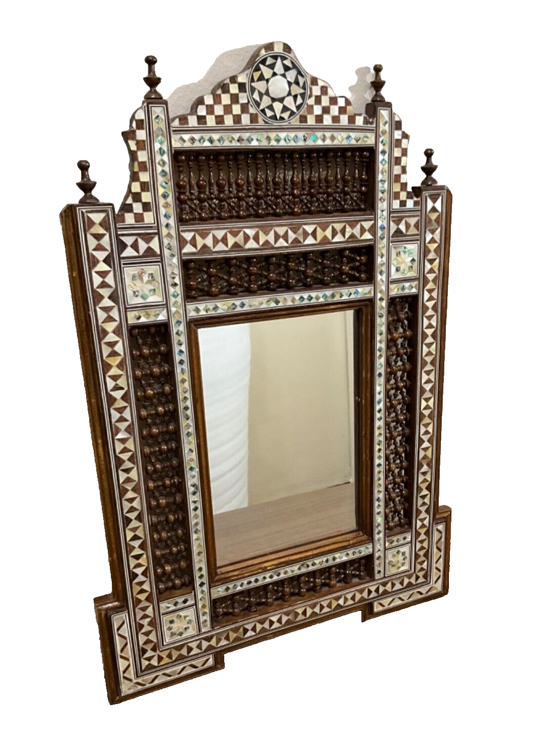 Handmade Mother of pearl Inlay Wood Wall Hanging Mirror Frame Antique Home Decor