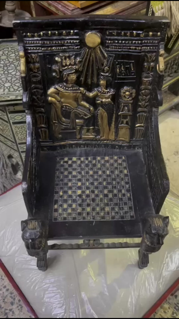 Handmade, Antique Carving Wood Chair, King TUT ANKH AMON, Pharaonic Wood Chair