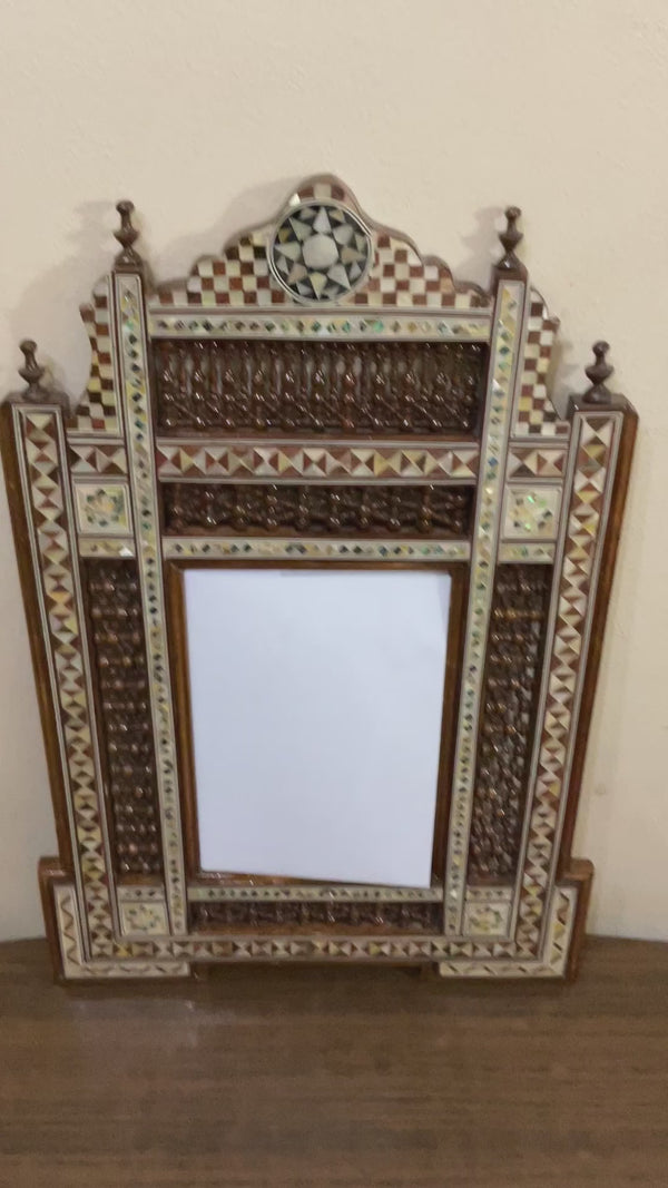 Handmade Mother of pearl Inlay Wood Wall Hanging Mirror Frame Antique Home Decor